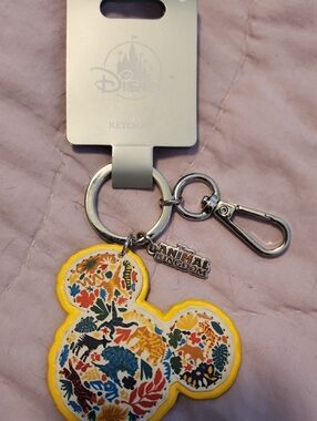 Disney Animal Kingdom Floral Mickey Keychain - Yellow Trim